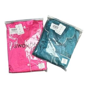 SWOMOG - Pink or Emerald Silky Satin Pajama Set